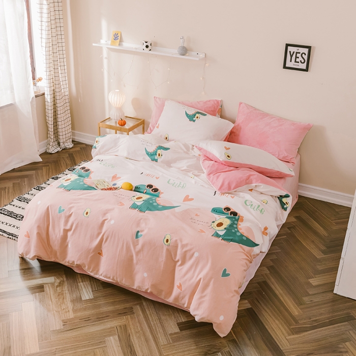 91家纺网 家纺一手货源 找家纺 昔可 2019新款13372棉加绒卡通系列四件套 牛油果恐龙