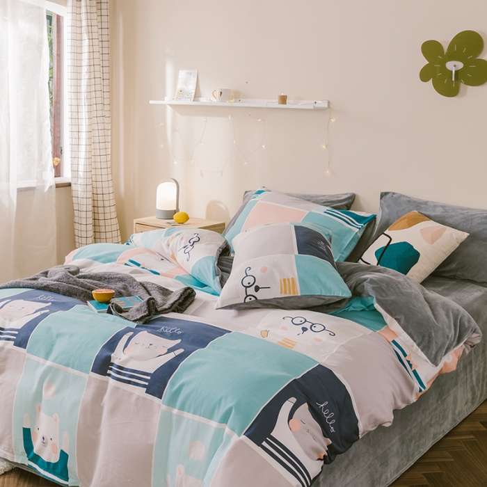 91家纺网 家纺一手货源 找家纺 昔可 2019新款13372棉加绒卡通系列四件套 熊熊兔兔