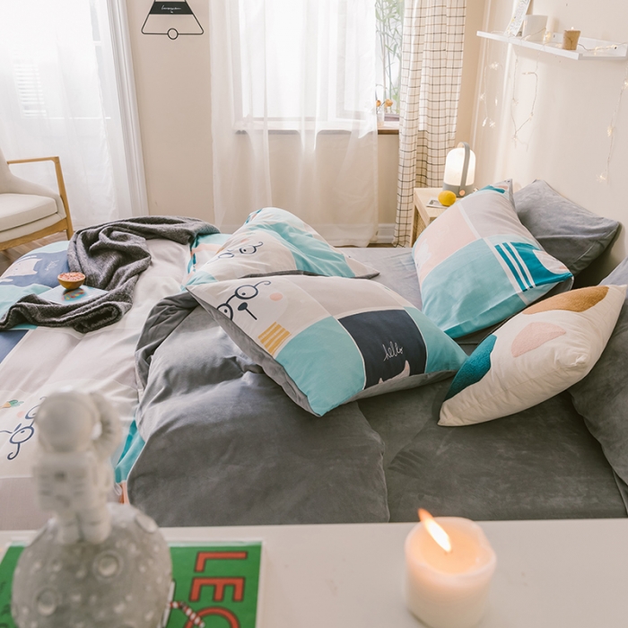 91家纺网 家纺一手货源 找家纺 昔可 2019新款13372棉加绒卡通系列四件套 熊熊兔兔