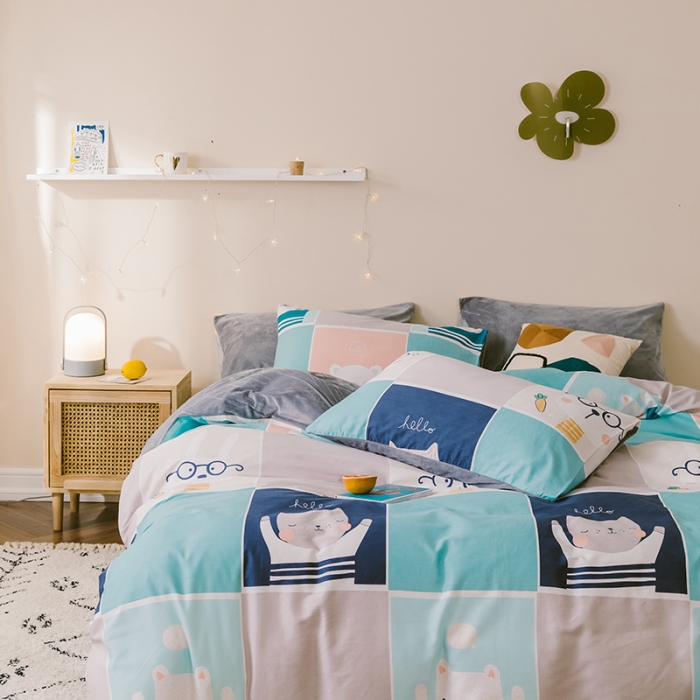 91家纺网 家纺一手货源 找家纺 昔可 2019新款13372棉加绒卡通系列四件套 熊熊兔兔