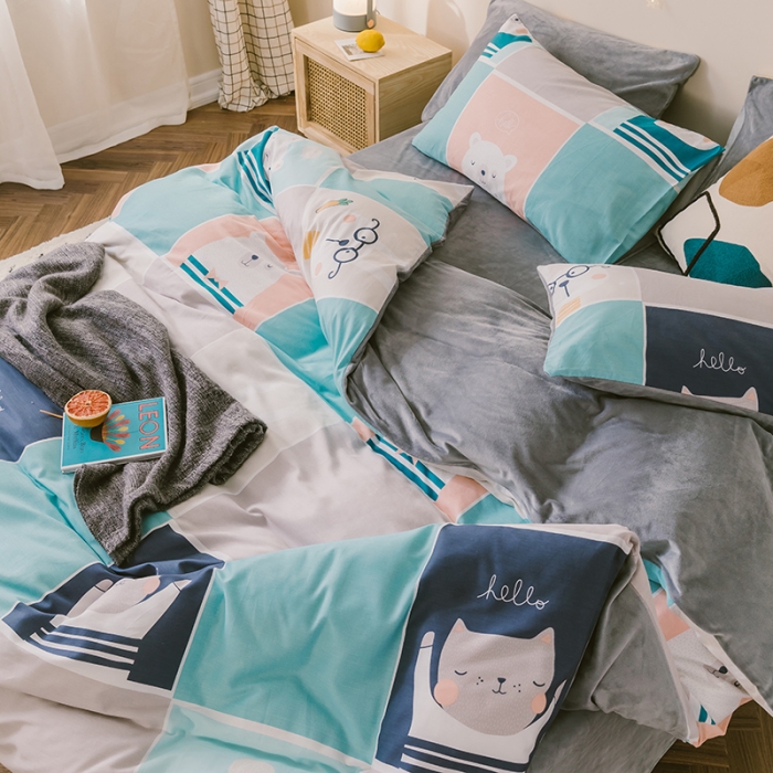 91家纺网 家纺一手货源 找家纺 昔可 2019新款13372棉加绒卡通系列四件套 熊熊兔兔