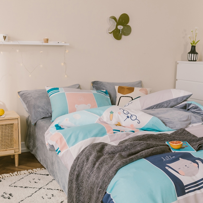 91家纺网 家纺一手货源 找家纺 昔可 2019新款13372棉加绒卡通系列四件套 熊熊兔兔