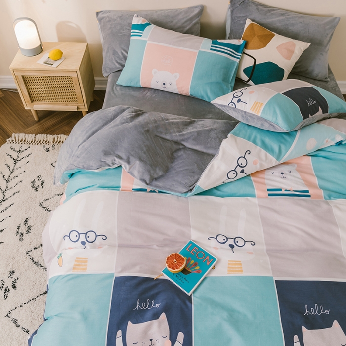 91家纺网 家纺一手货源 找家纺 昔可 2019新款13372棉加绒卡通系列四件套 熊熊兔兔