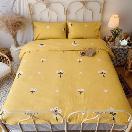 91家纺网 家纺一手货源 找家纺 昔可 2019新款13372全棉四件套 黄色雏菊