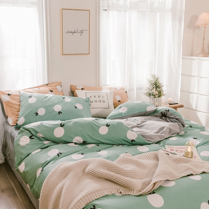 91家纺网 家纺一手货源 找家纺 昔可 2019新款13372棉加绒水果系列四件套 青橙-绿