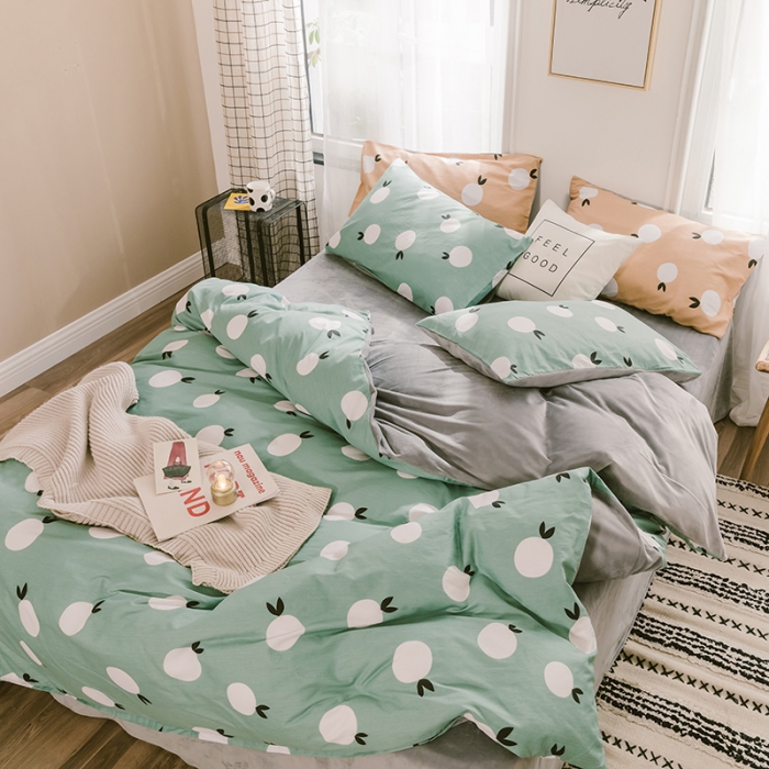 91家纺网 家纺一手货源 找家纺 昔可 2019新款13372棉加绒水果系列四件套 青橙-绿