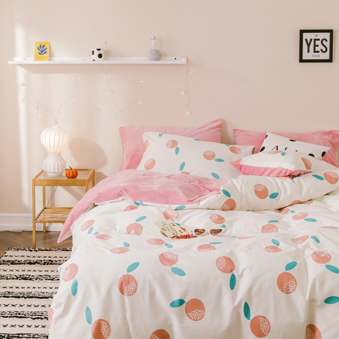 91家纺网 家纺一手货源 找家纺 昔可 2019新款13372棉加绒水果系列四件套 清新水果