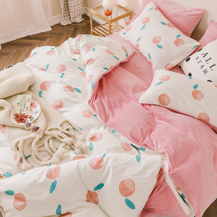 91家纺网 家纺一手货源 找家纺 昔可 2019新款13372棉加绒水果系列四件套 清新水果