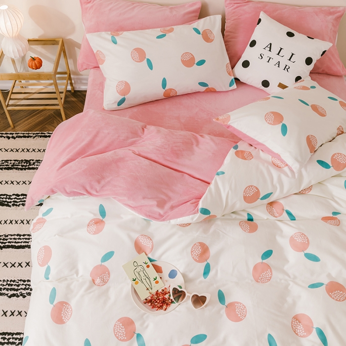 91家纺网 家纺一手货源 找家纺 昔可 2019新款13372棉加绒水果系列四件套 清新水果