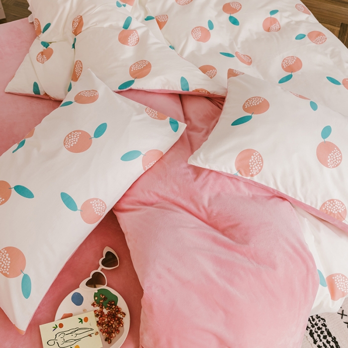 91家纺网 家纺一手货源 找家纺 昔可 2019新款13372棉加绒水果系列四件套 清新水果