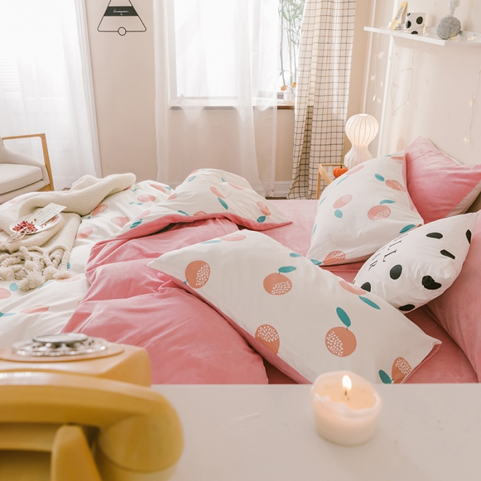 91家纺网 家纺一手货源 找家纺 昔可 2019新款13372棉加绒水果系列四件套 清新水果