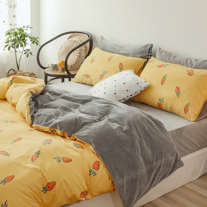 91家纺网 家纺一手货源 找家纺 昔可 2019新款13372棉加绒水果系列四件套 小萝卜