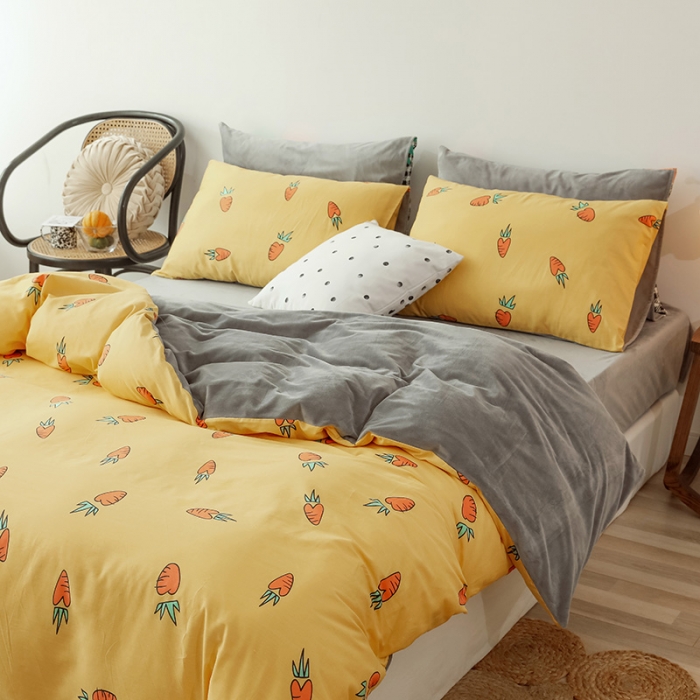 91家纺网 家纺一手货源 找家纺 昔可 2019新款13372棉加绒水果系列四件套 小萝卜