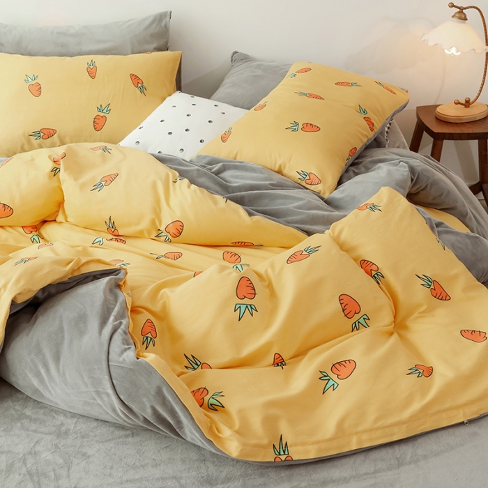 91家纺网 家纺一手货源 找家纺 昔可 2019新款13372棉加绒水果系列四件套 小萝卜