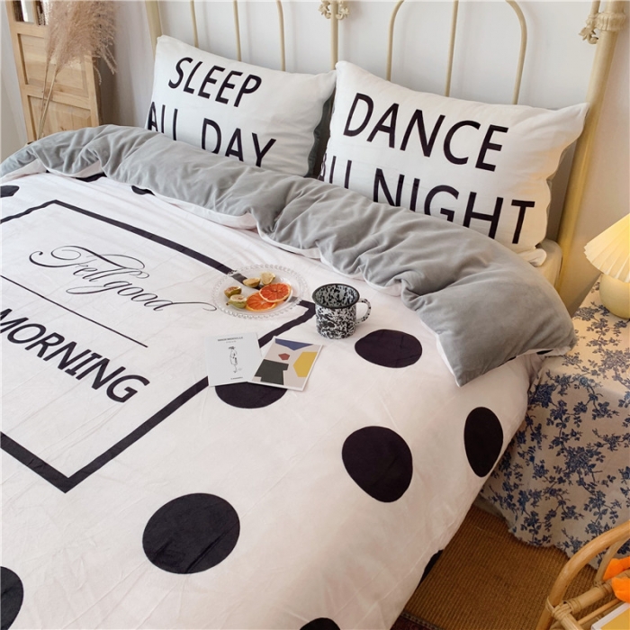 91家纺网 家纺一手货源 找家纺 昔可 2019新款设计师款韩国宝宝绒大版四件套 大波点