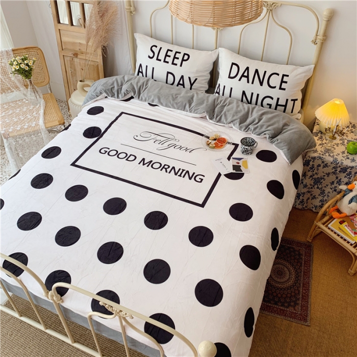 91家纺网 家纺一手货源 找家纺 昔可 2019新款设计师款韩国宝宝绒大版四件套 大波点