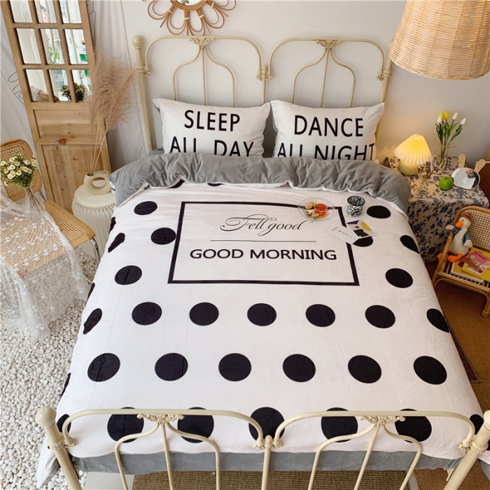 91家纺网 家纺一手货源 找家纺 昔可 2019新款设计师款韩国宝宝绒大版四件套 大波点