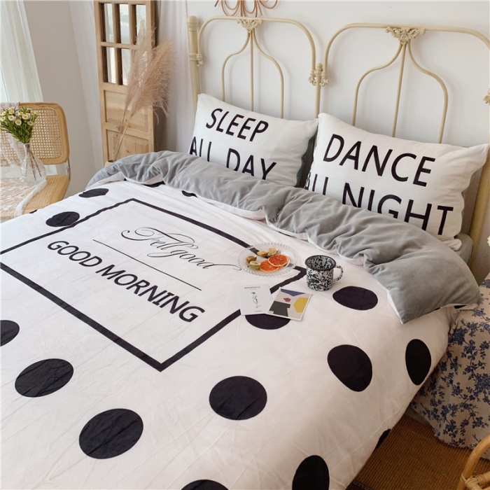 91家纺网 家纺一手货源 找家纺 昔可 2019新款设计师款韩国宝宝绒大版四件套 大波点