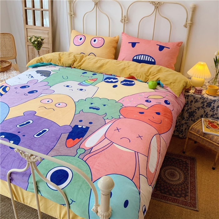 91家纺网 家纺一手货源 找家纺 昔可 2019新款设计师款韩国宝宝绒大版四件套 好多萌物