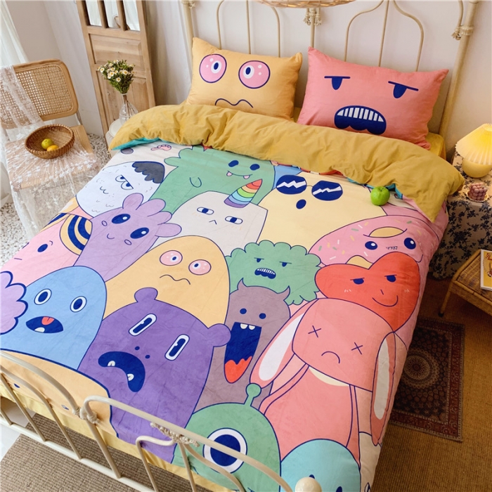 91家纺网 家纺一手货源 找家纺 昔可 2019新款设计师款韩国宝宝绒大版四件套 好多萌物