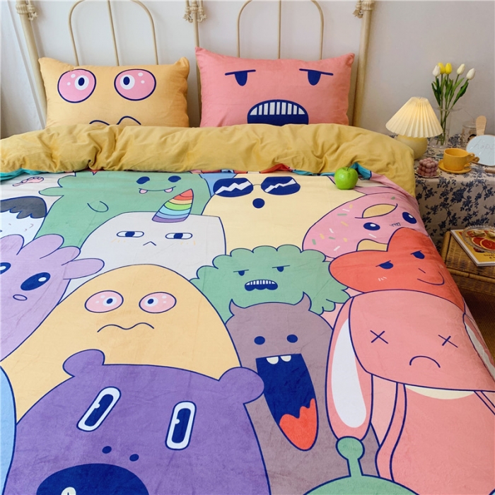 91家纺网 家纺一手货源 找家纺 昔可 2019新款设计师款韩国宝宝绒大版四件套 好多萌物