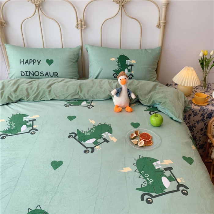 91家纺网 家纺一手货源 找家纺 昔可 2019新款设计师款韩国宝宝绒大版四件套 滑板恐龙