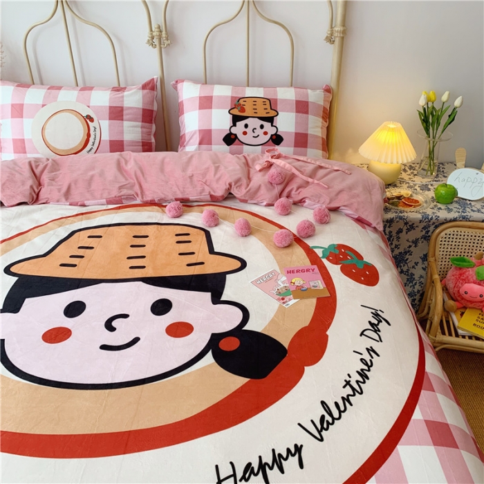 91家纺网 家纺一手货源 找家纺 昔可 2019新款设计师款韩国宝宝绒大版四件套 帽子女孩