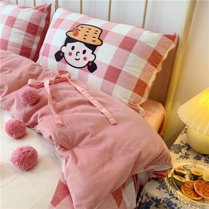 91家纺网 家纺一手货源 找家纺 昔可 2019新款设计师款韩国宝宝绒大版四件套 帽子女孩