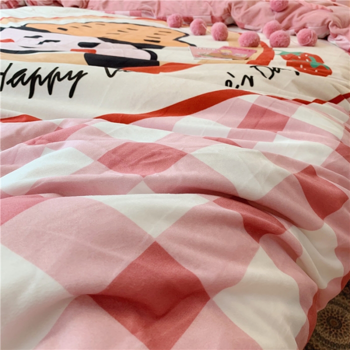 91家纺网 家纺一手货源 找家纺 昔可 2019新款设计师款韩国宝宝绒大版四件套 帽子女孩