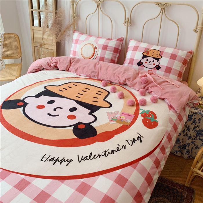 91家纺网 家纺一手货源 找家纺 昔可 2019新款设计师款韩国宝宝绒大版四件套 帽子女孩