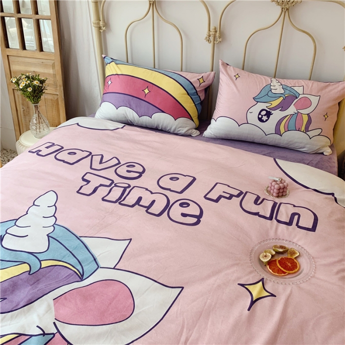 91家纺网 家纺一手货源 找家纺 昔可 2019新款设计师款韩国宝宝绒大版四件套 梦幻彩虹