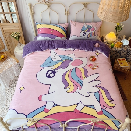 昔可 2019新款设计师款韩国宝宝绒大版四件套 梦幻彩虹