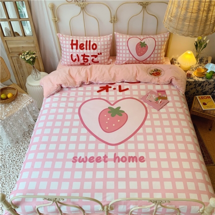 昔可 2019新款设计师款韩国宝宝绒大版四件套 甜心草莓