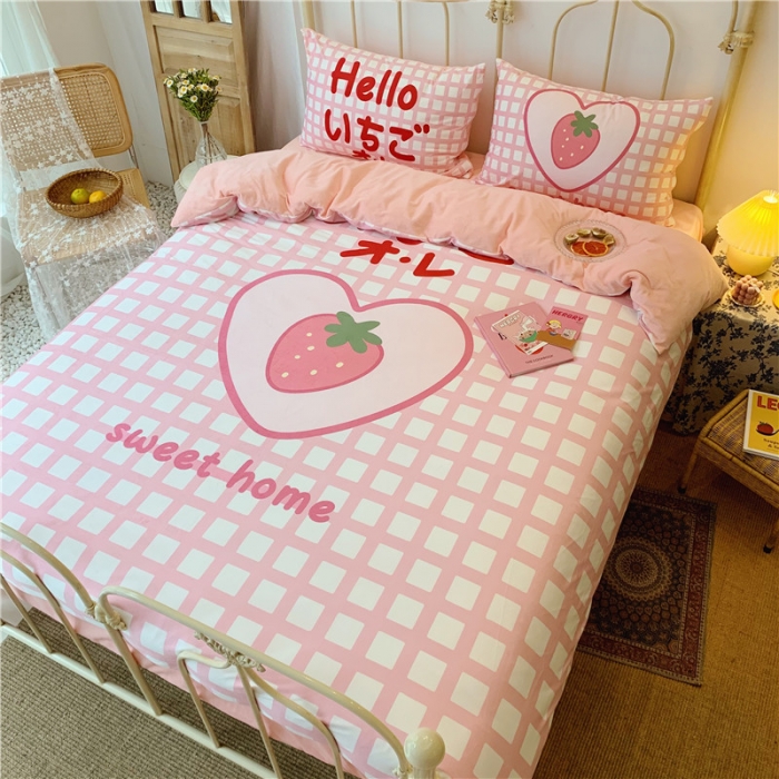 91家纺网 家纺一手货源 找家纺 昔可 2019新款设计师款韩国宝宝绒大版四件套 甜心草莓