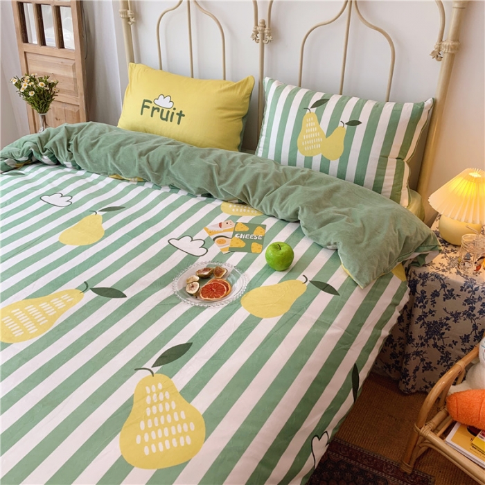 91家纺网 家纺一手货源 找家纺 昔可 2019新款设计师款韩国宝宝绒大版四件套 条纹雪梨