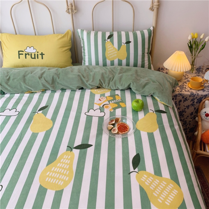 91家纺网 家纺一手货源 找家纺 昔可 2019新款设计师款韩国宝宝绒大版四件套 条纹雪梨