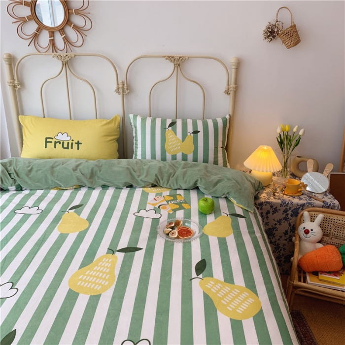 91家纺网 家纺一手货源 找家纺 昔可 2019新款设计师款韩国宝宝绒大版四件套 条纹雪梨