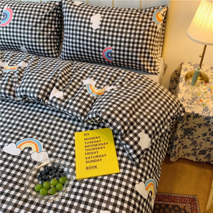 91家纺网 家纺一手货源 找家纺 昔可 2019新款13372全棉四件套 格子彩虹