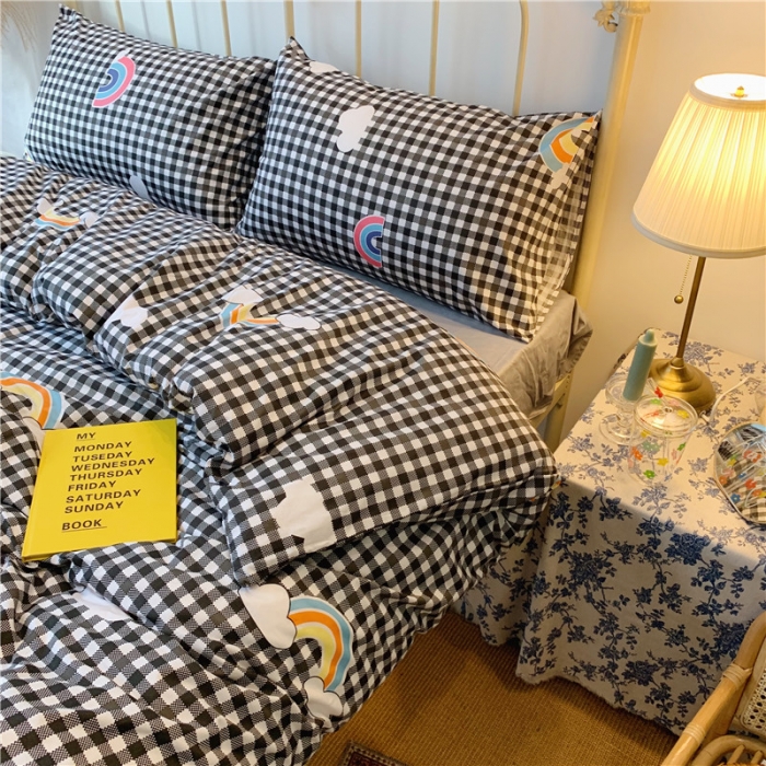 91家纺网 家纺一手货源 找家纺 昔可 2019新款13372全棉四件套 格子彩虹