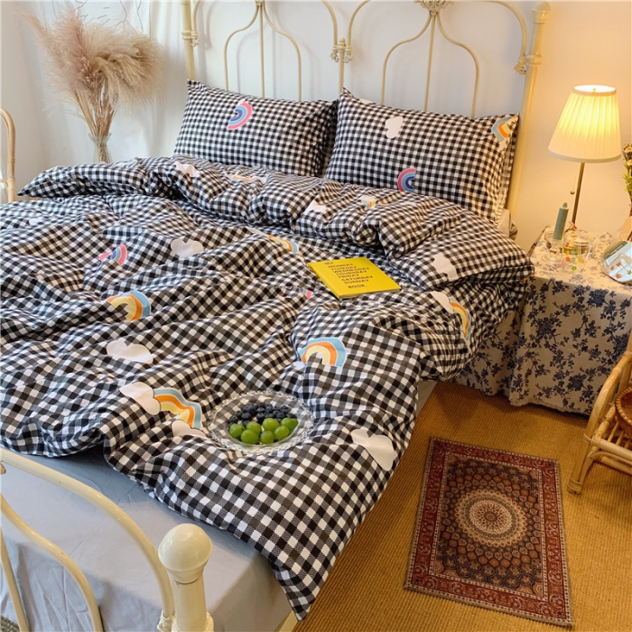 91家纺网 家纺一手货源 找家纺 昔可 2019新款13372全棉四件套 格子彩虹