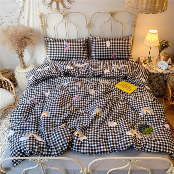 91家纺网 家纺一手货源 找家纺 昔可 2019新款13372全棉四件套 格子彩虹