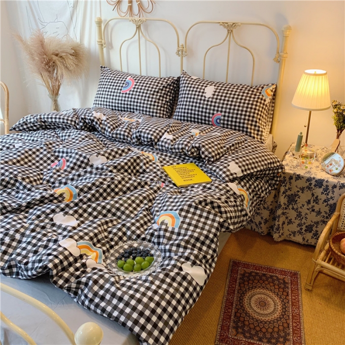 91家纺网 家纺一手货源 找家纺 昔可 2019新款13372全棉四件套 格子彩虹
