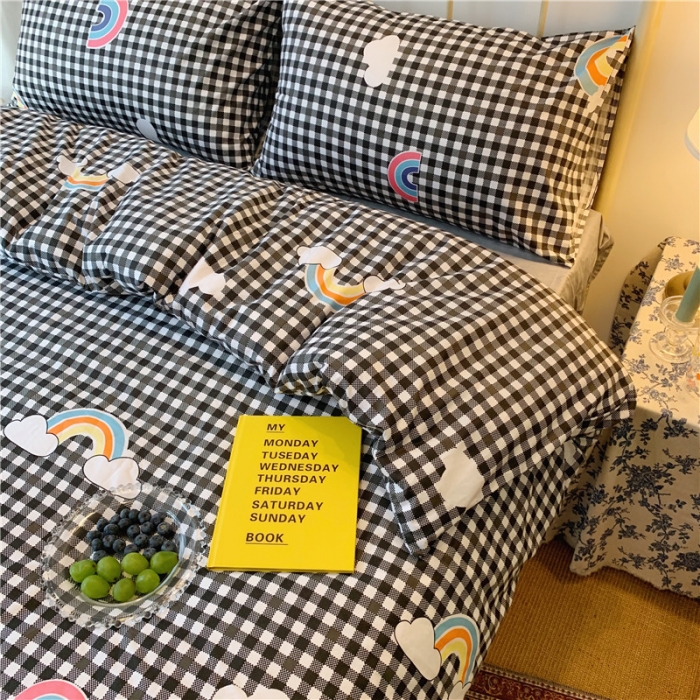 91家纺网 家纺一手货源 找家纺 昔可 2019新款13372全棉四件套 格子彩虹