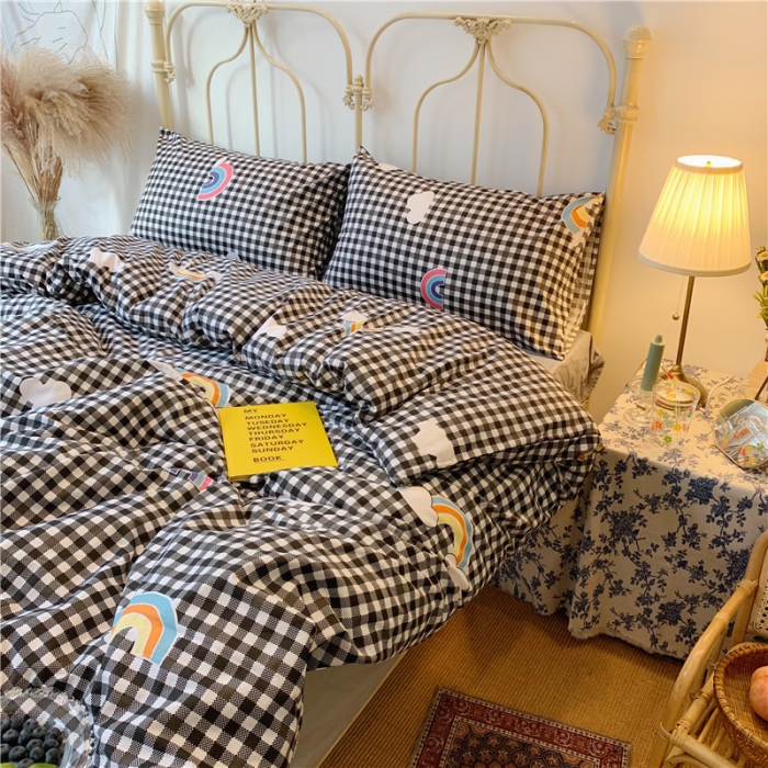 91家纺网 家纺一手货源 找家纺 昔可 2019新款13372全棉四件套 格子彩虹