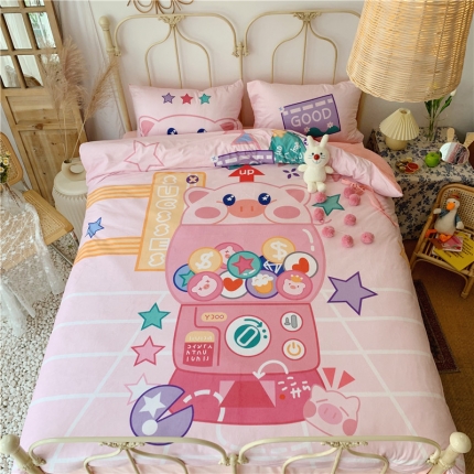 昔可 2019新款设计师款韩国宝宝绒大版四件套 游戏猪猪