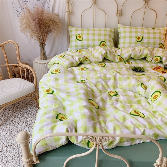 91家纺网 家纺一手货源 找家纺 昔可 2019新款13372全棉四件套 格子牛油果