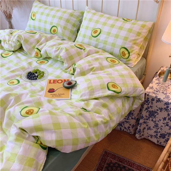 91家纺网 家纺一手货源 找家纺 昔可 2019新款13372全棉四件套 格子牛油果