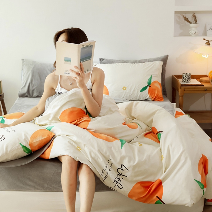 91家纺网 家纺一手货源 找家纺 昔可 2019新款13372棉加绒水果系列四件套 大橙子