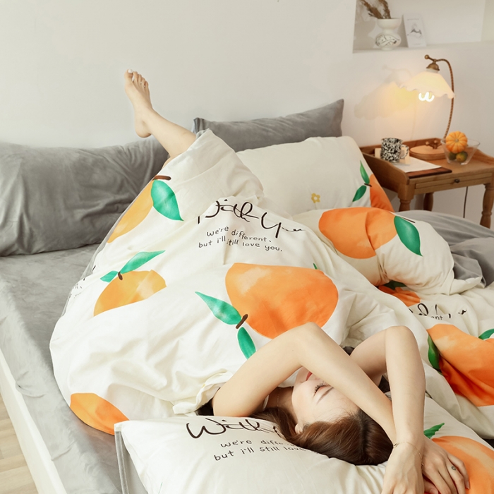 91家纺网 家纺一手货源 找家纺 昔可 2019新款13372棉加绒水果系列四件套 大橙子