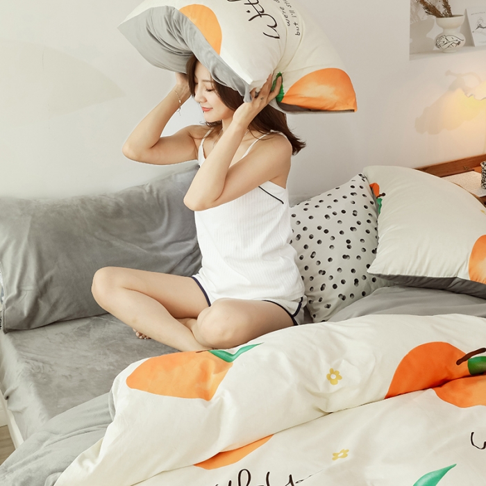 91家纺网 家纺一手货源 找家纺 昔可 2019新款13372棉加绒水果系列四件套 大橙子